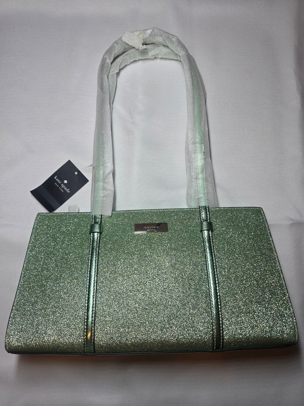 Kate Spade Kenzie Glitter Satchel Tote Seawater Green